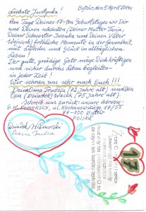 Justysia Pomorski życzenia urodzinowe od polskich dziadków Wacława i Gertruda Pomorskich